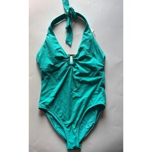 Helen Jon Halter One Piece‎ Swimsuit Ruched Detail Turquoise Color Size Small
